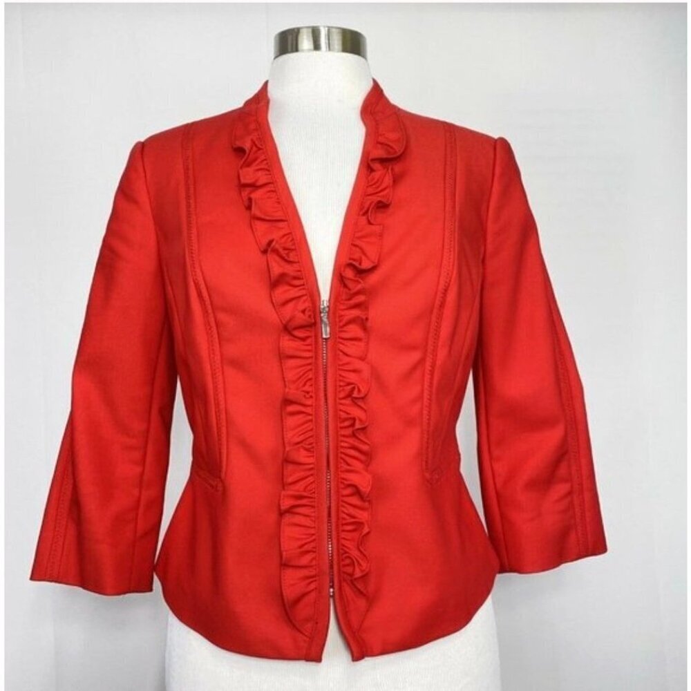 White House Black Market Red Crop Zip Up Blazer Size 10